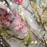 Tul Pedrería Bordado Floral Negro - Ribes y Casals