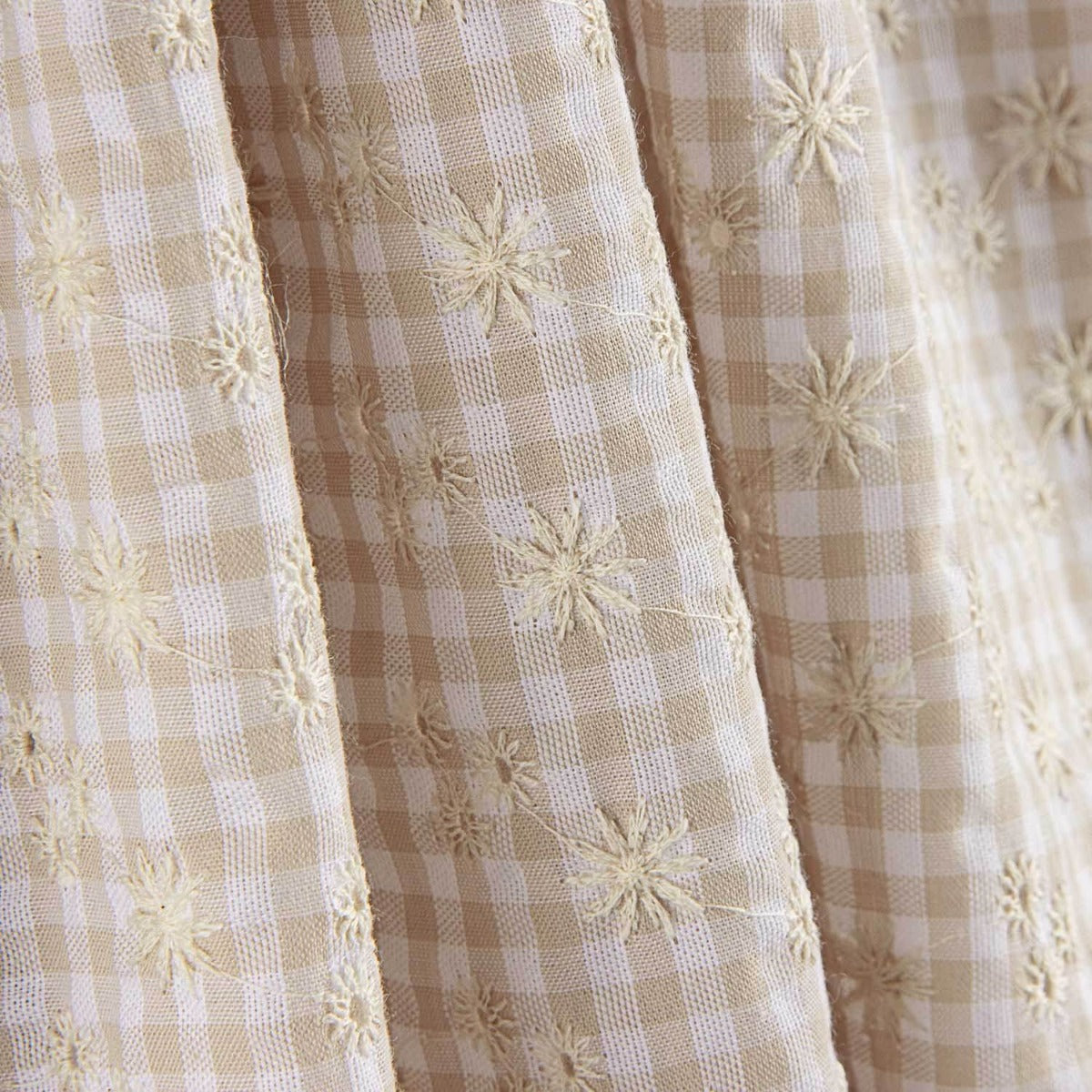 Vichy Bordado Suizo Seersucker Beige - Ribes y Casals