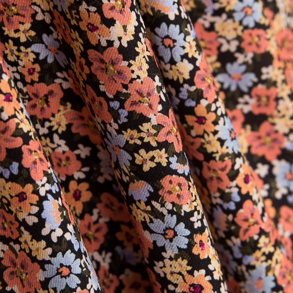 Viella Viscosa Flores Negro - Ribes y Casals