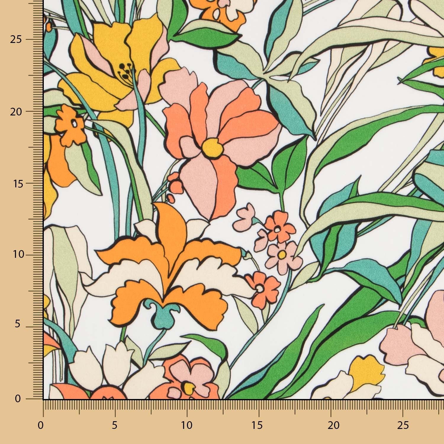 Viscosa Estampada Flor Naranja Blanco - Ribes y Casals