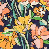 Viscosa Estampada Flor Naranja Marino - Ribes y Casals