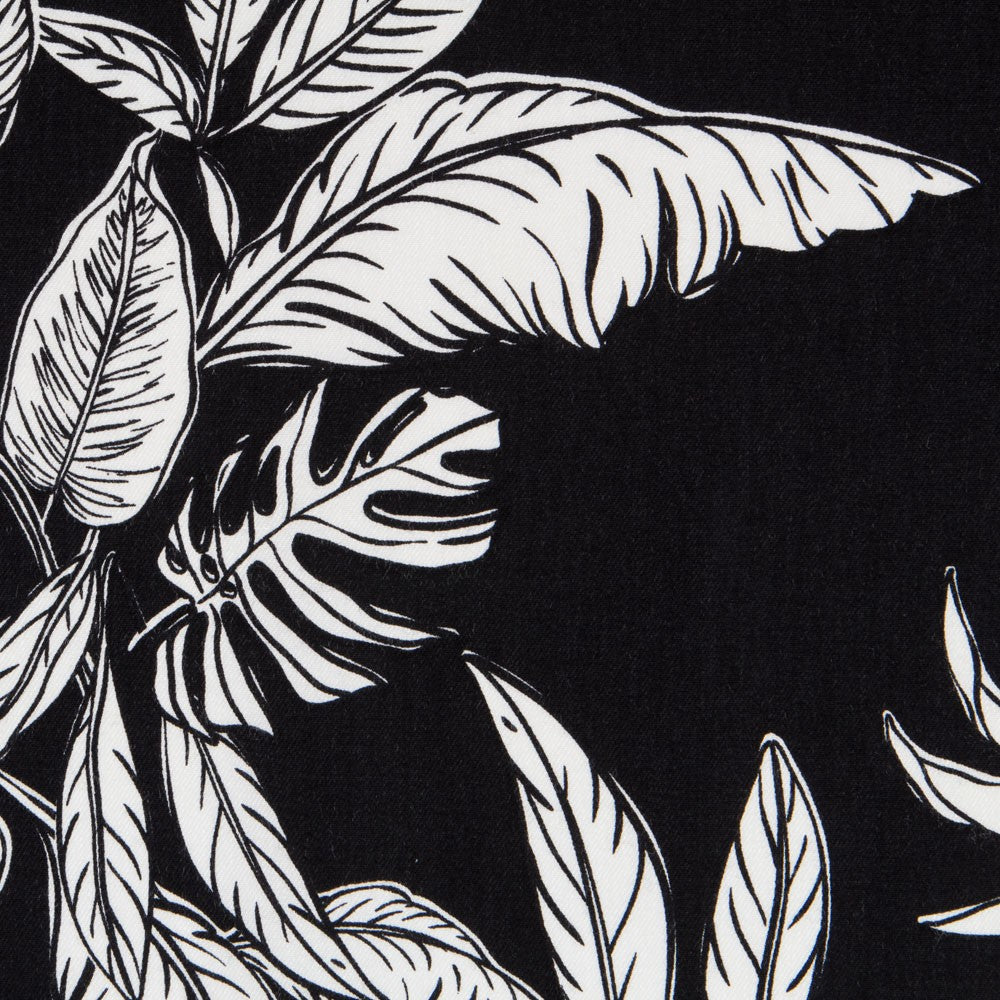 Viscosa Estampada Negro Hoja Blanca - Ribes y Casals