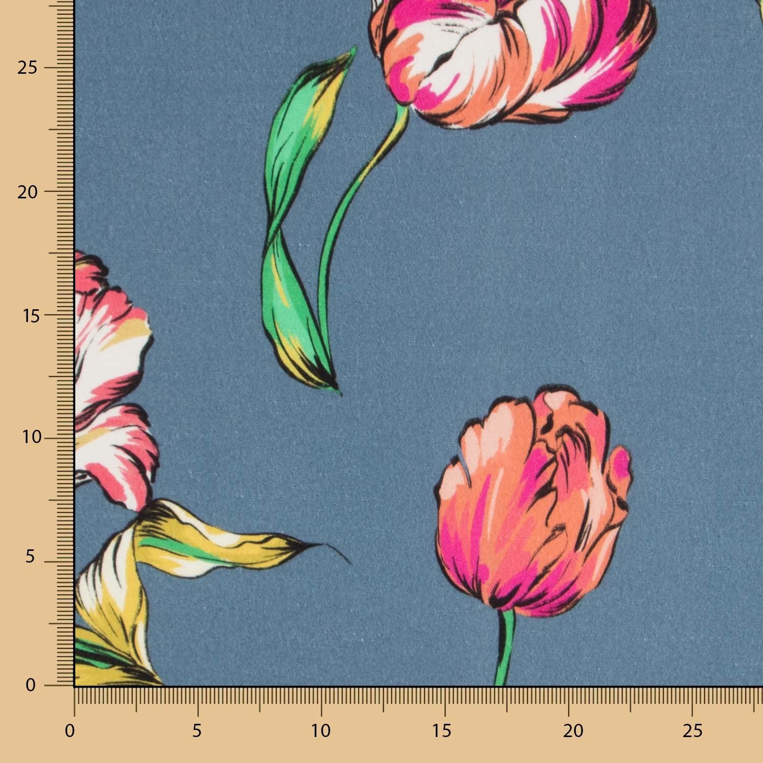 Viscosa Estampada Tulipán Petróleo - Ribes y Casals