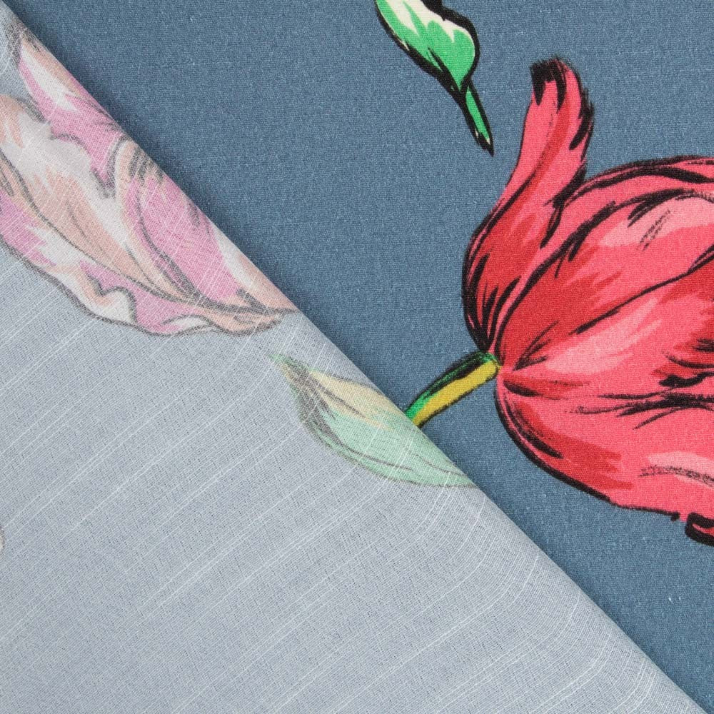 Viscosa Estampada Tulipán Petróleo - Ribes y Casals