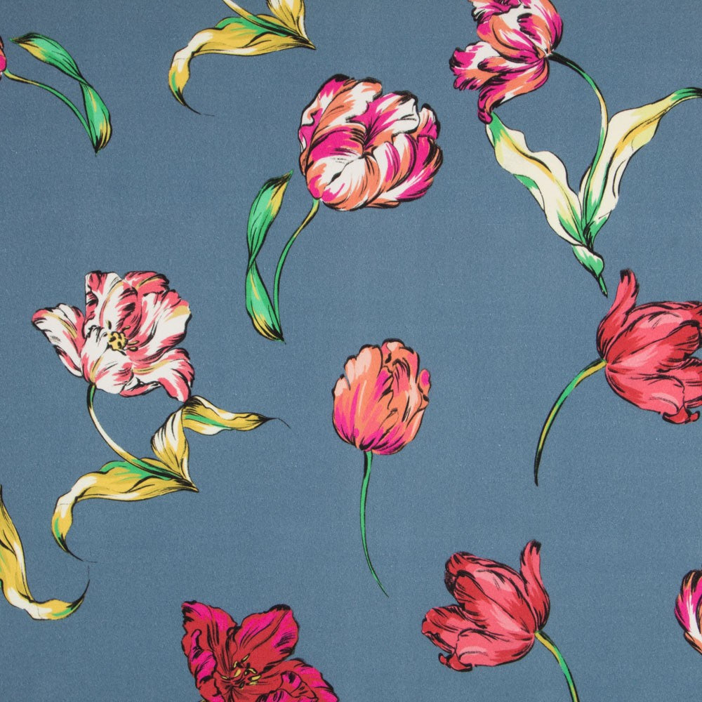 Viscosa Estampada Tulipán Petróleo - Ribes y Casals