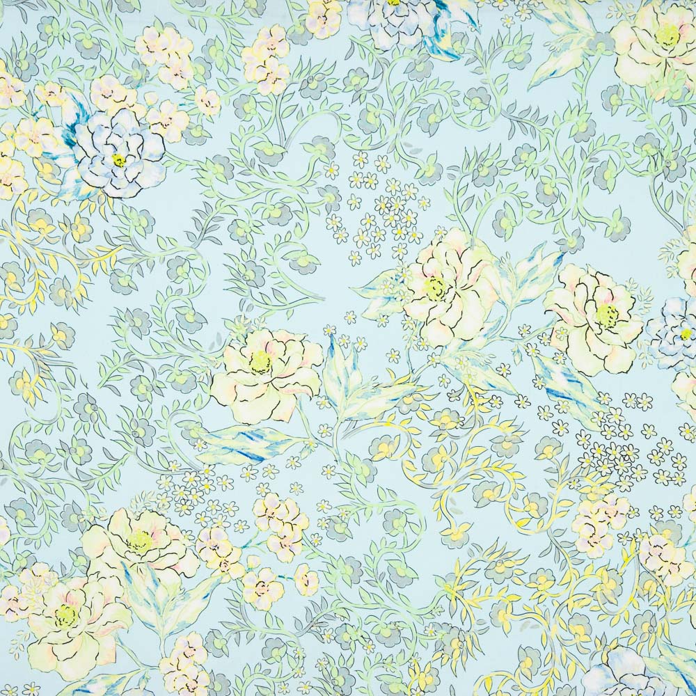 Viscosa Estampada Floral Azul Claro - Ribes y Casals