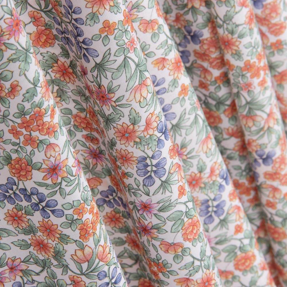 Voile Algodón Flores Scarlet Naranja - Ribes y Casals